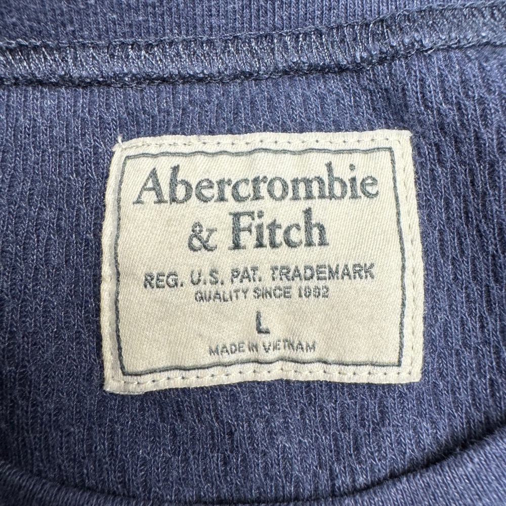 Abercrombie Fitch Mens Long Sleeve Navy Thermal Crewneck T Shirt Size L Moose - Picture 3 of 6